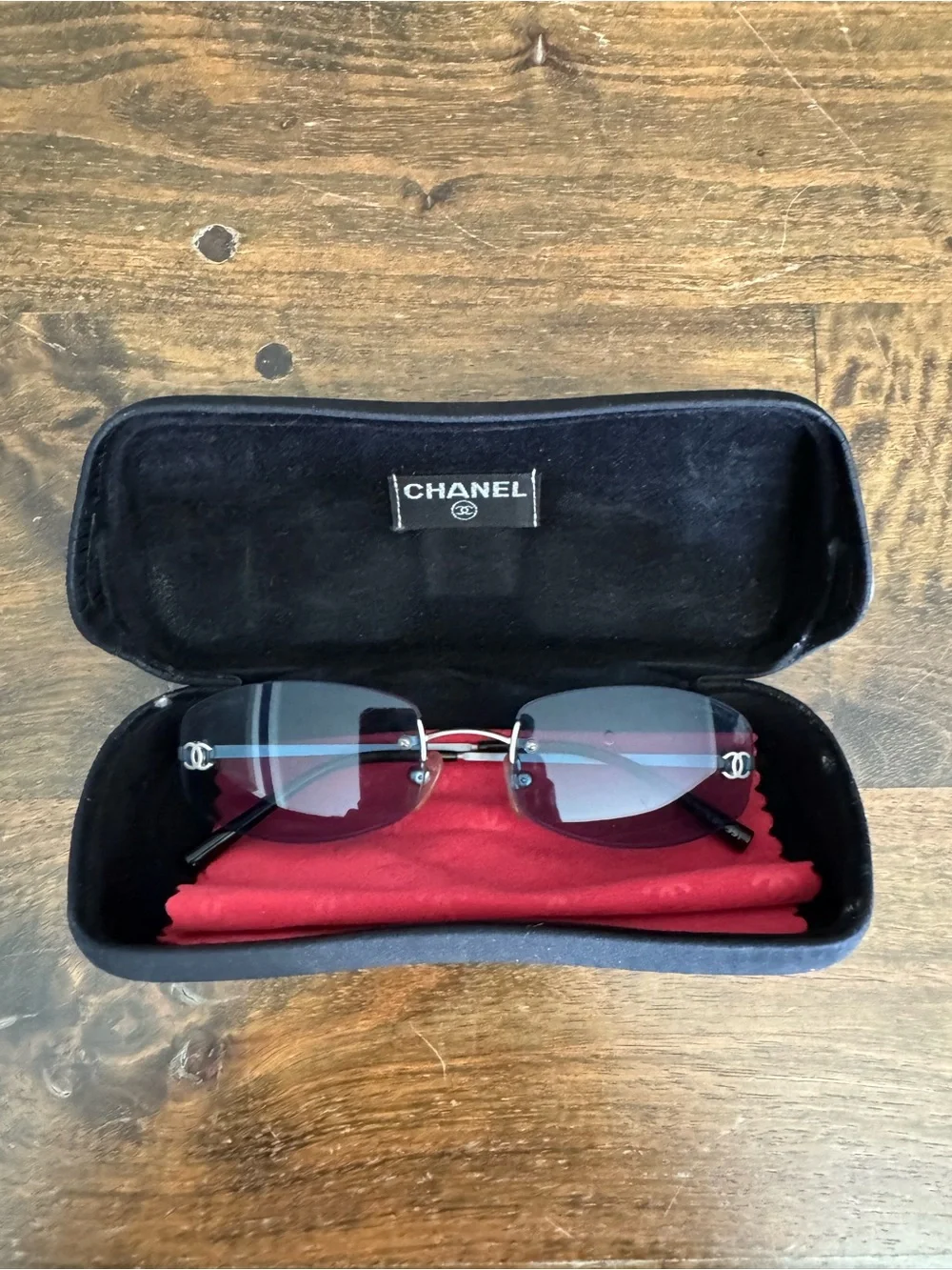 Vintage CHANEL 4002 Rimless Sunglasses with Blue Lenses